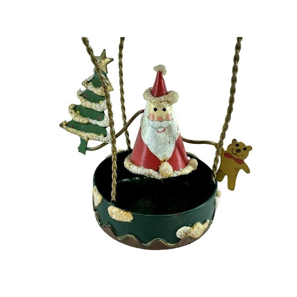Hot Air Balloon Ornament Metal Santa w Christmas Tree Teddy Colorful Resin Top - Picture 2 of 4
